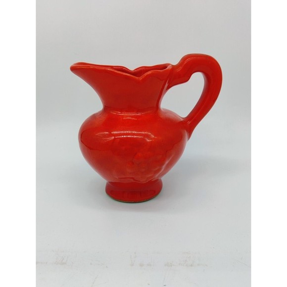Vintage Mid Century Modern Red Lava Drip Glaze Ewer Milk Water Pitcher Handle - Picture 3 of 11